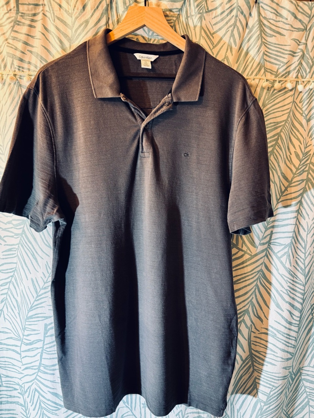 Calvin Klein Men's Short Sleeve Polo Shirt Textured Charcoal Gray, 100% Cotton